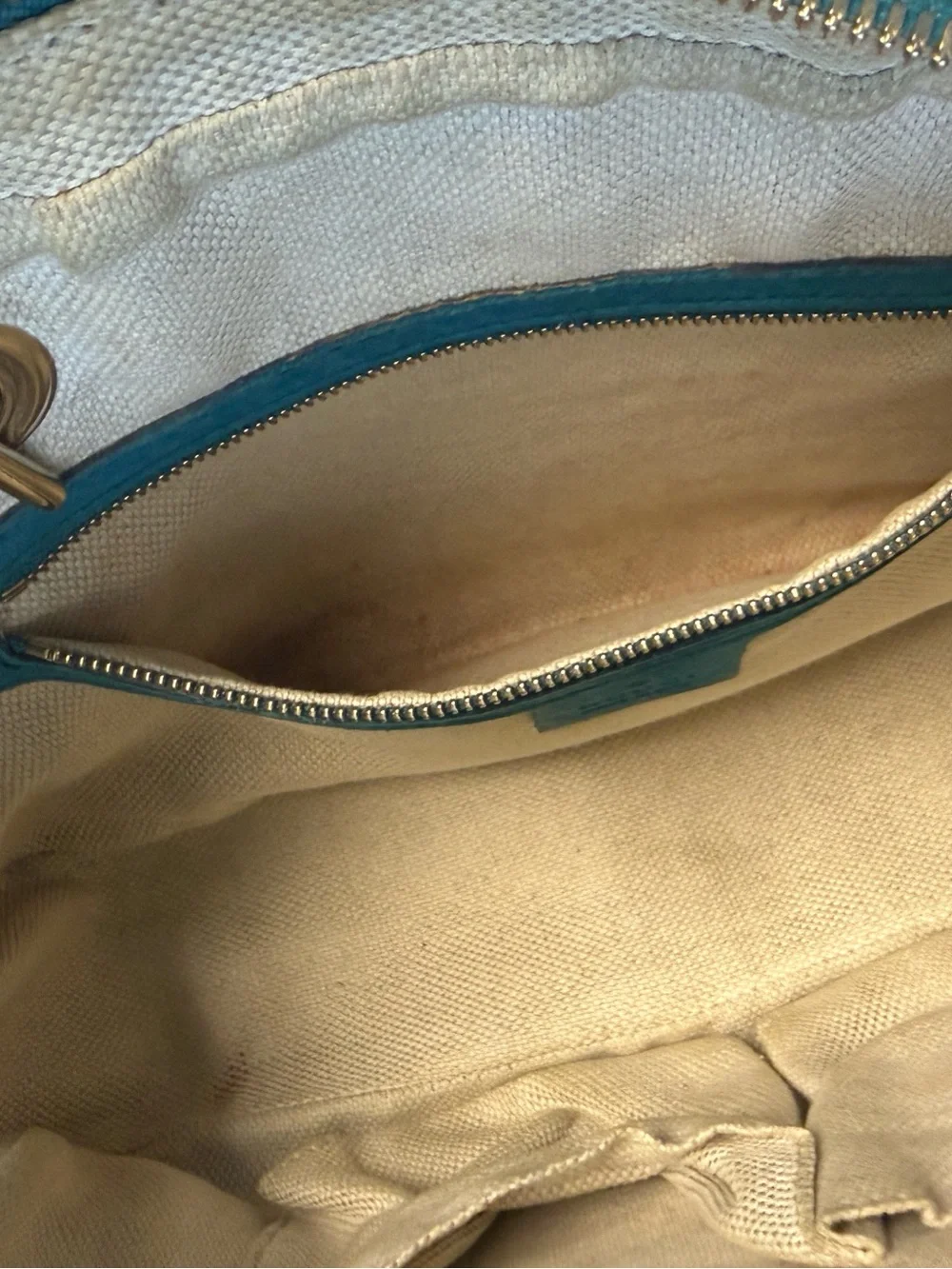 Gucci Soho Chain Strap Suede Leather Medium Bowler Bag Teal Blue Gold